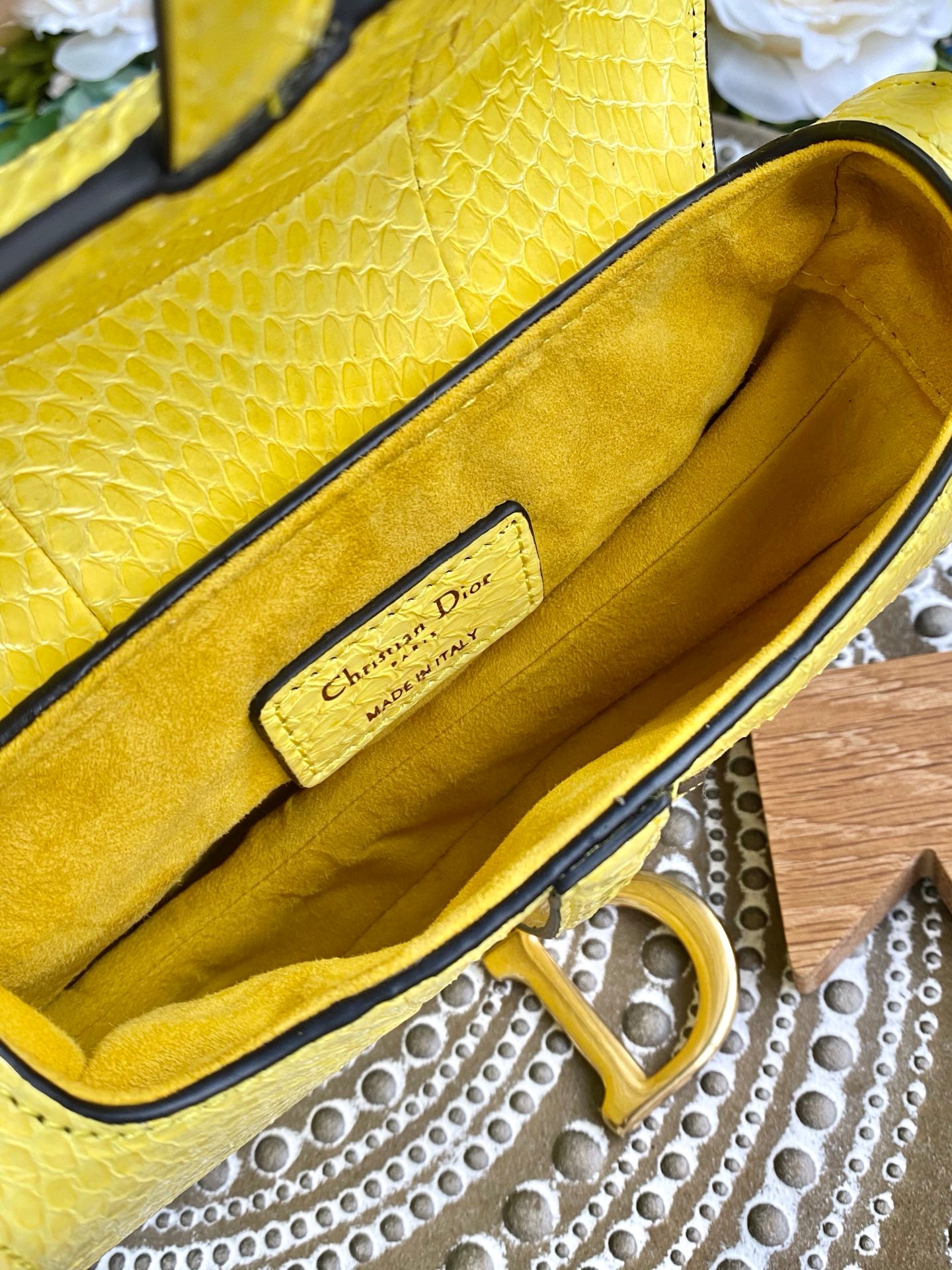 Dior Saddle 馬鞍包-蛇皮-小號黃色-19.5cm