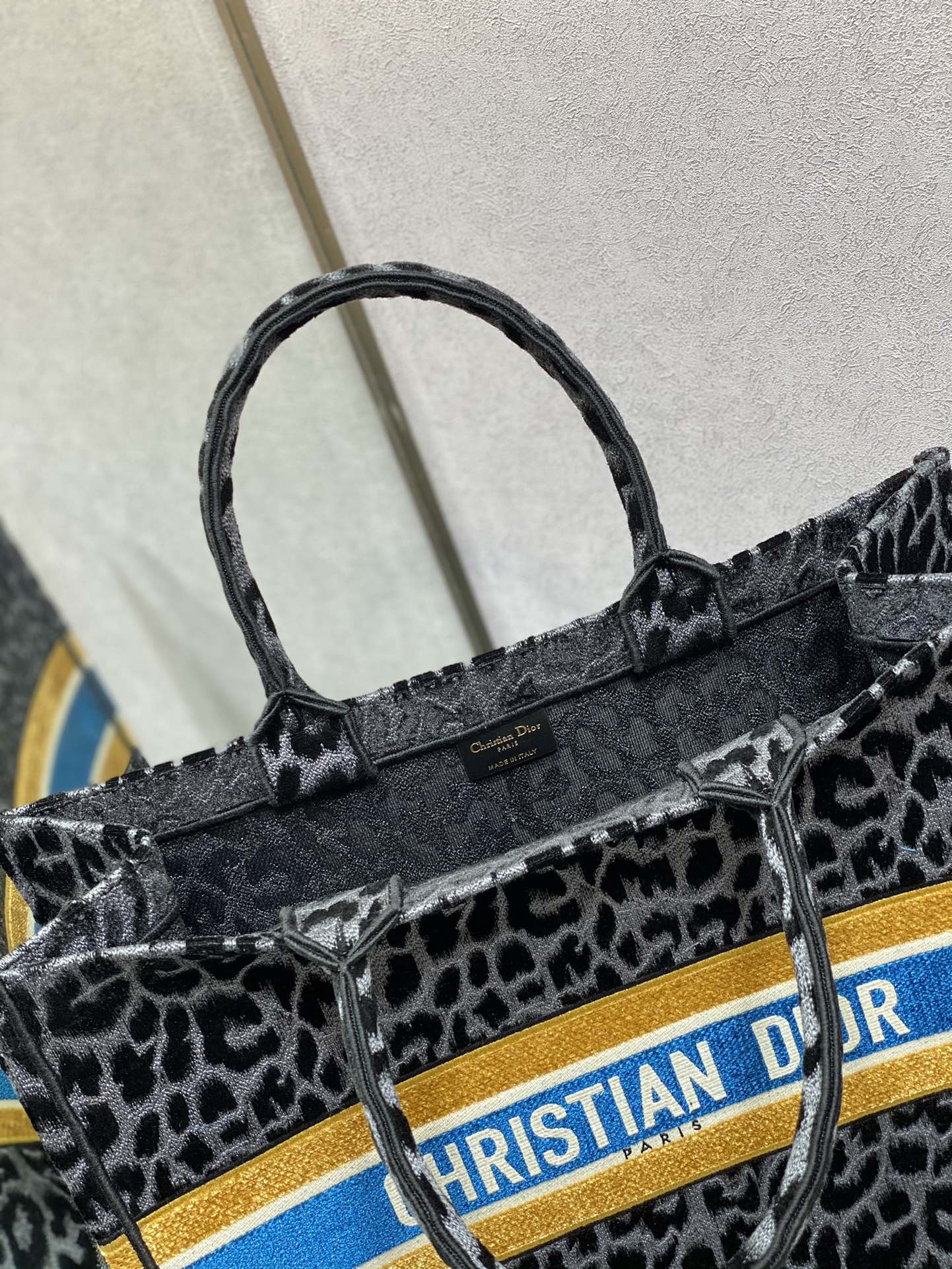 Dior Book Tote-大號41.5cm-絲絨豹紋-黃