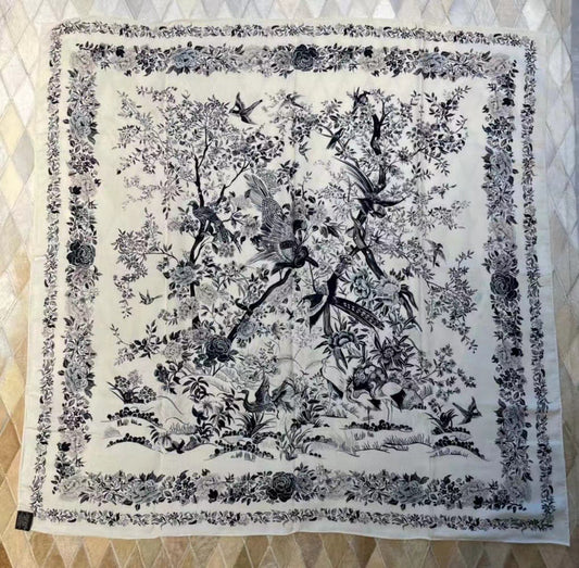 迪D家-茹伊叢手繪絲絨方巾 110*110 cm