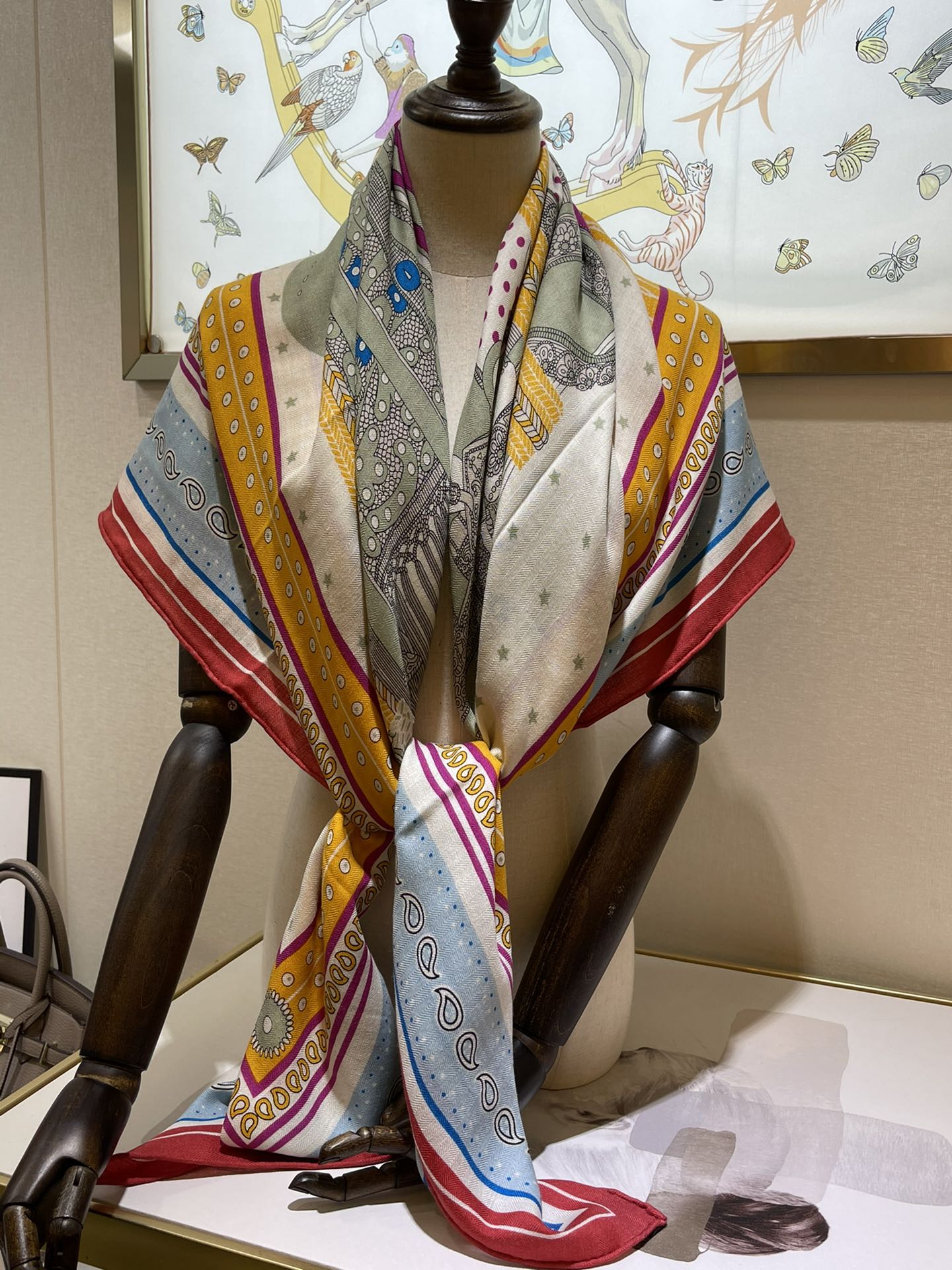 小愛款-絲絨方巾 140cm-30%真絲70%羊毛