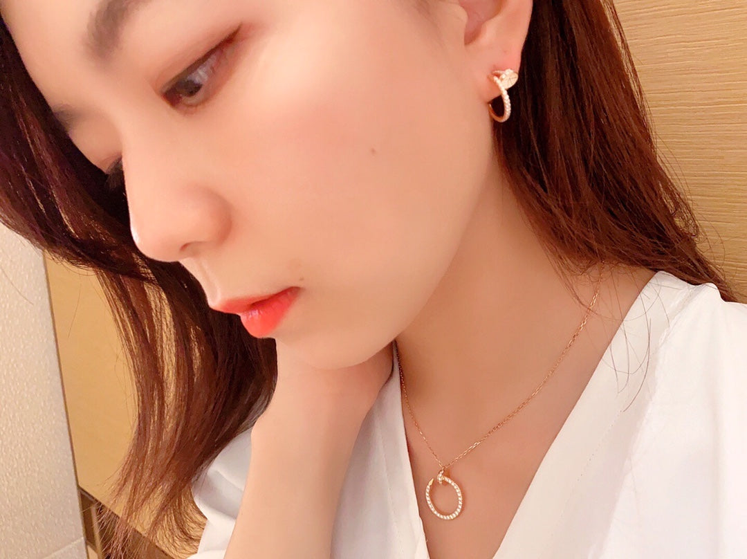 Cartier 釘子小號耳環-玫瑰金-滿鑽