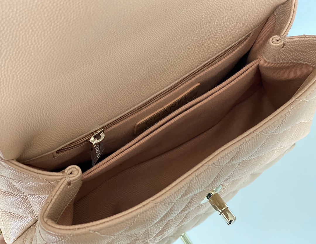 Chanel coco handle CF 小號-杏色牛皮-香檳金扣