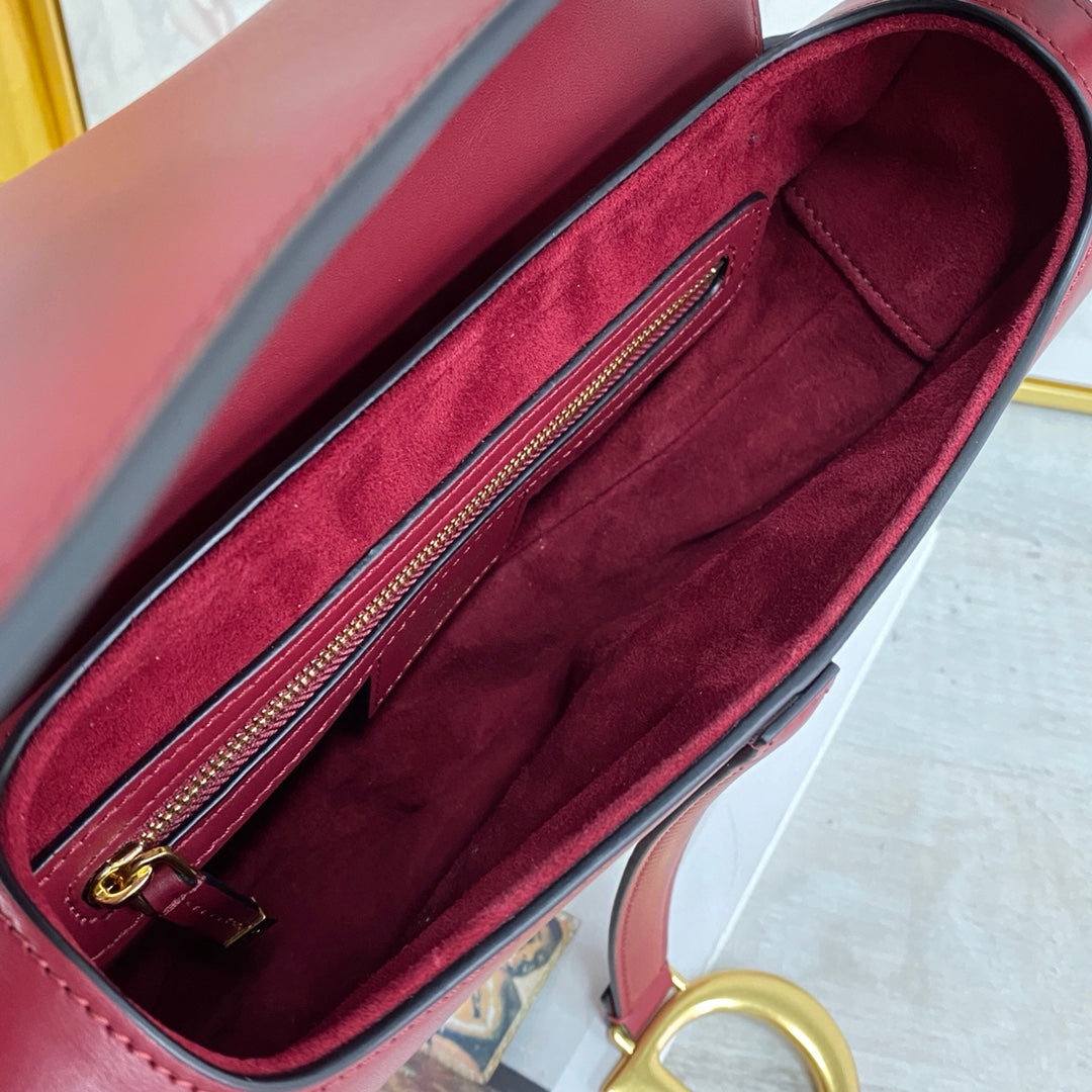 Dior Saddle 馬鞍包-平紋-大號棗紅色-25.5cm