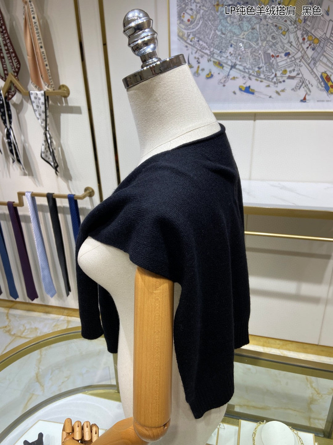L-Piana-純色羊絨披肩 100%康賽妮山羊絨 黑色
