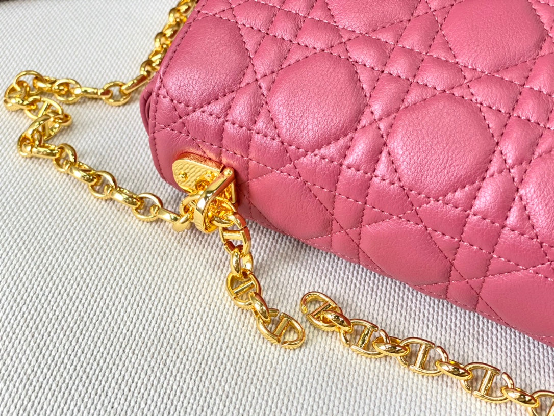 Dior Caro 大號28cm-玫粉小牛皮