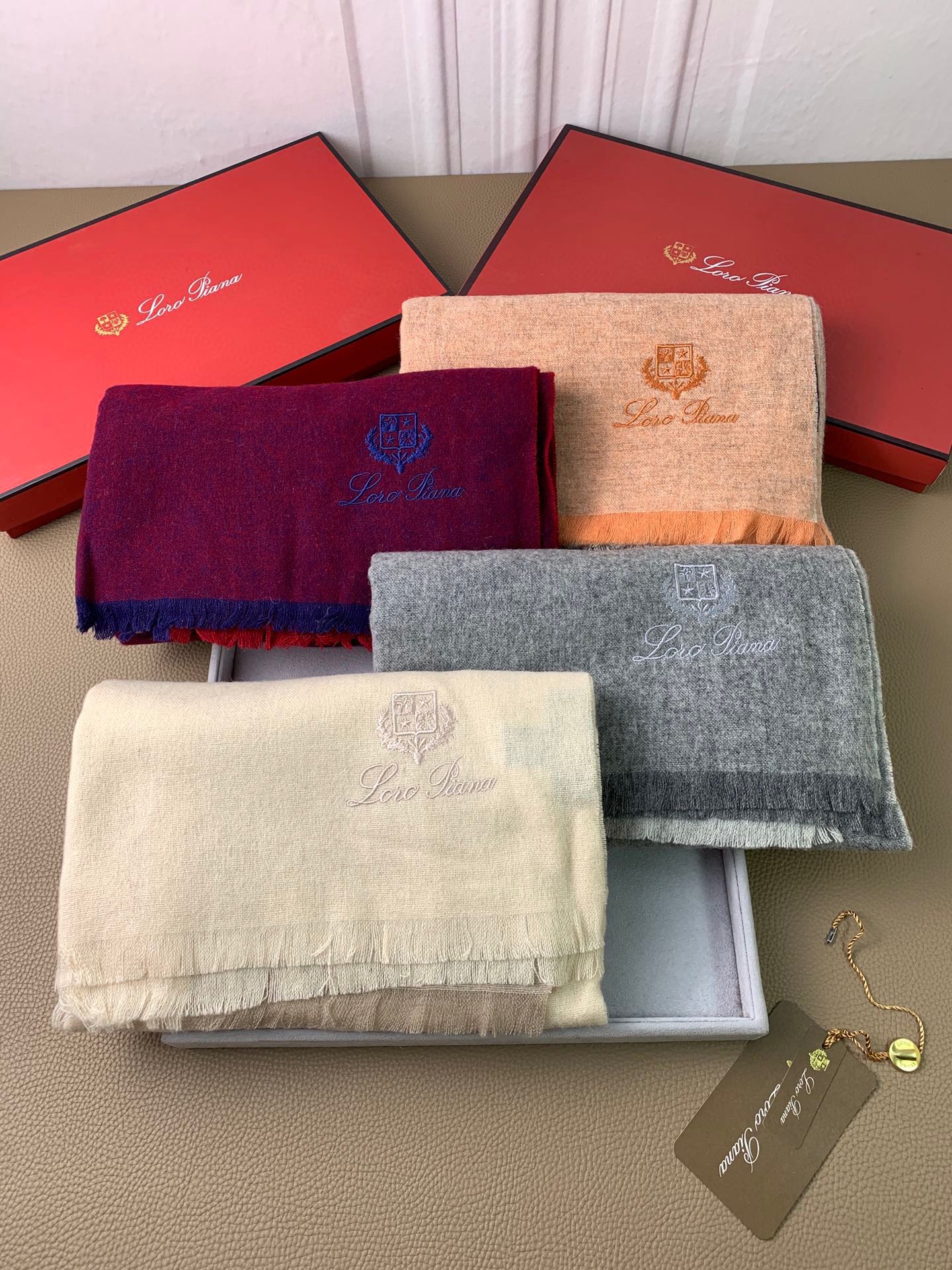 L-Piana-拼接羊毛混料圍巾 200*75cm 100%羊毛 酒紅色