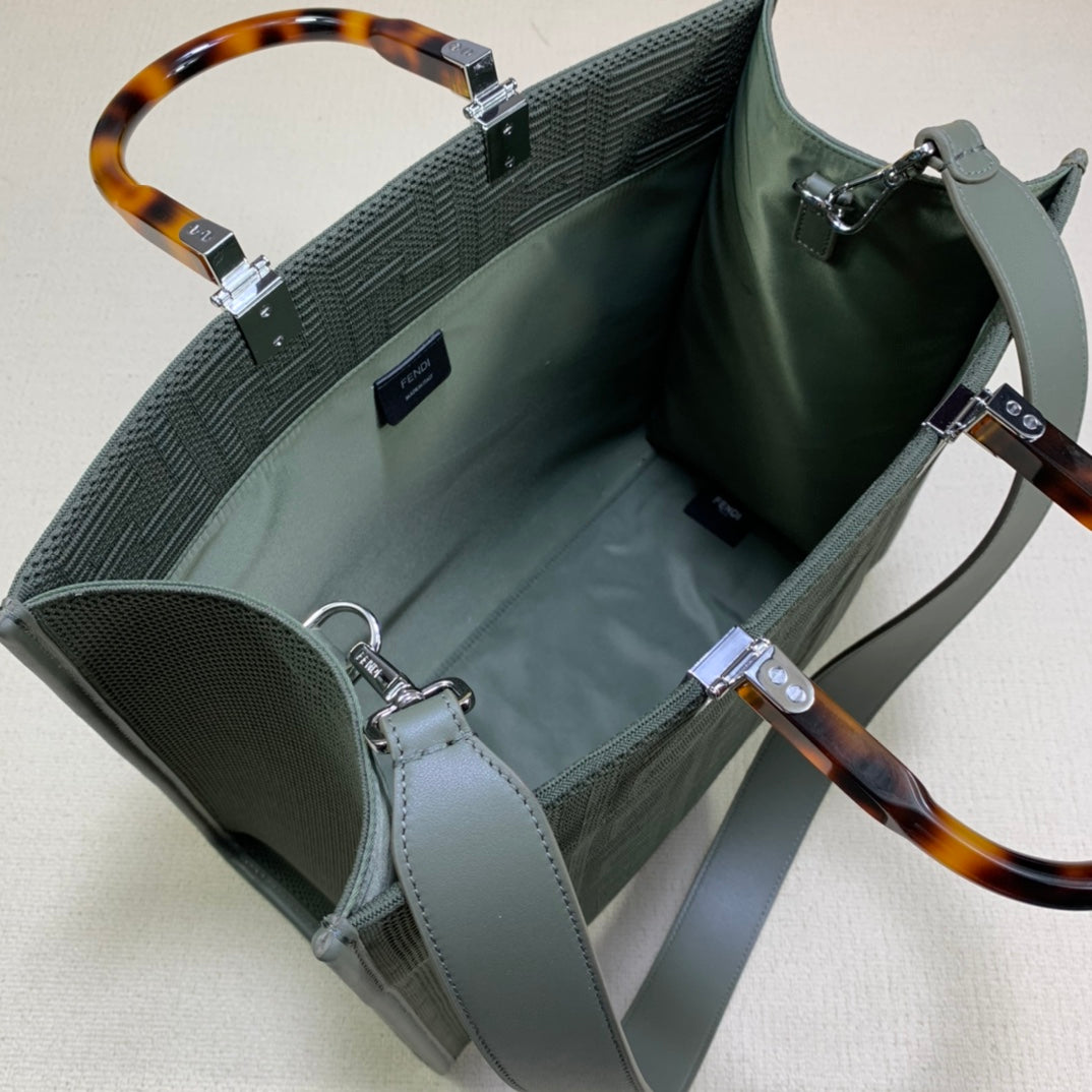 芬F家-Fendi Sunshine-中號灰綠色網眼手提袋