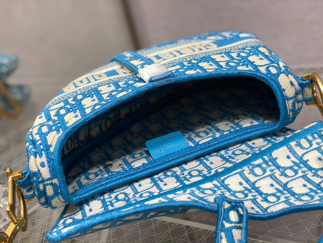 Dior Saddle 馬鞍包-刺繡-小號藍色-25cm