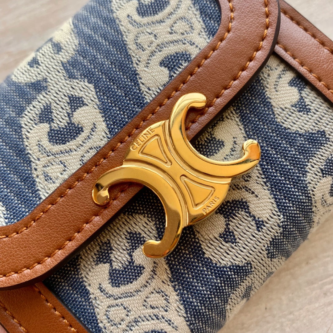 Celine 小號TRIOMPHE刺繡織物錢包-藍色