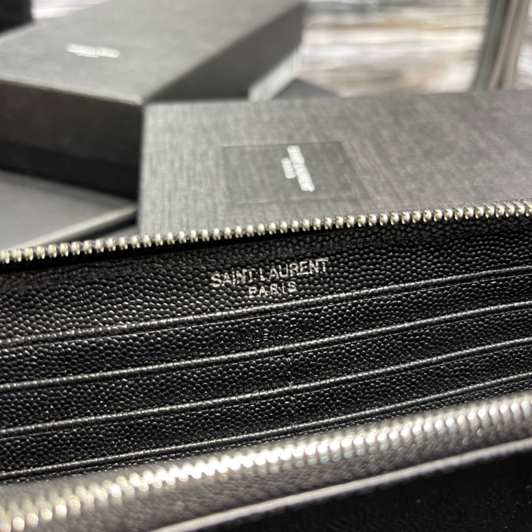 YSL 拉鍊長夾 黑色銀扣
