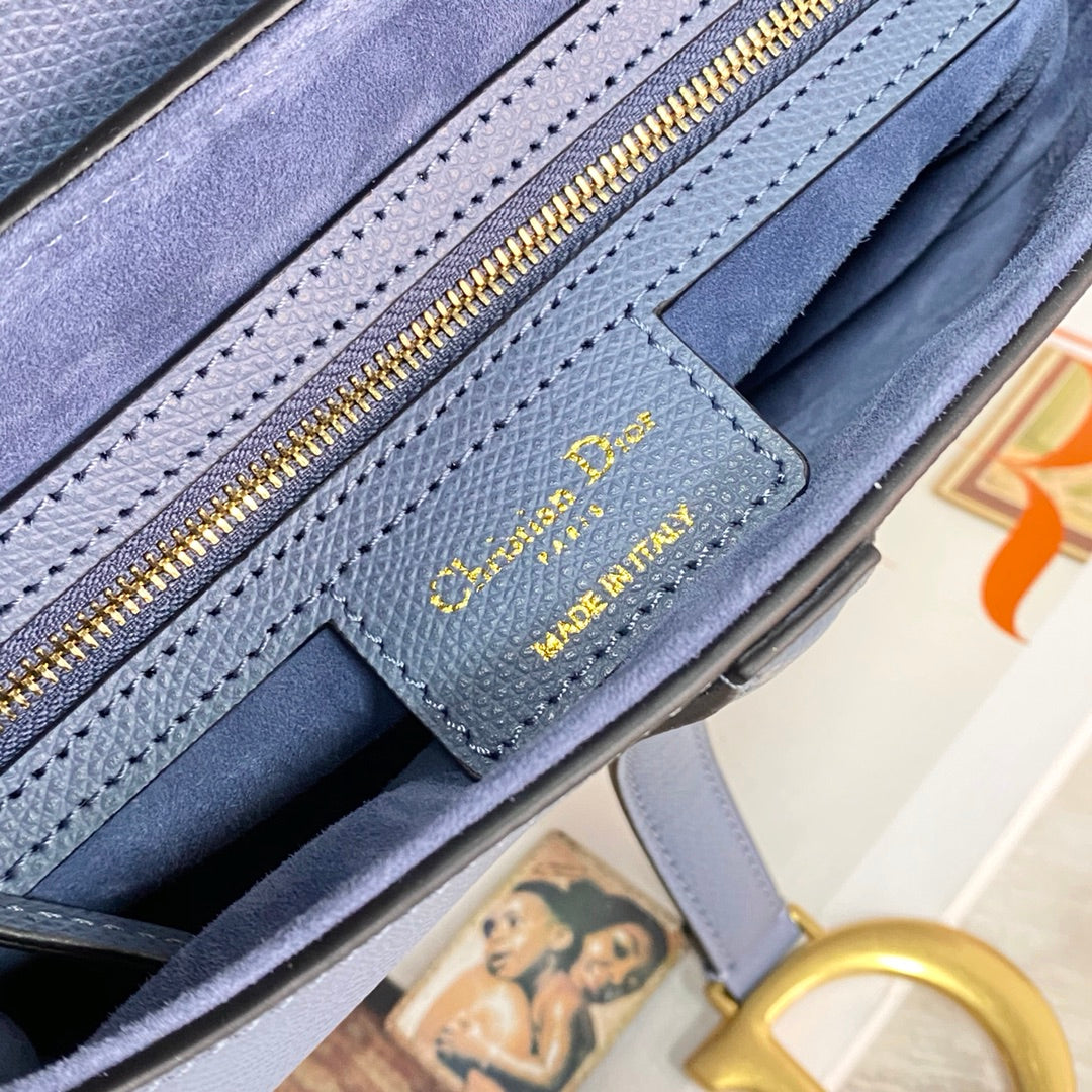 Dior Saddle 馬鞍包-手掌紋-大號海藍色-25.5cm