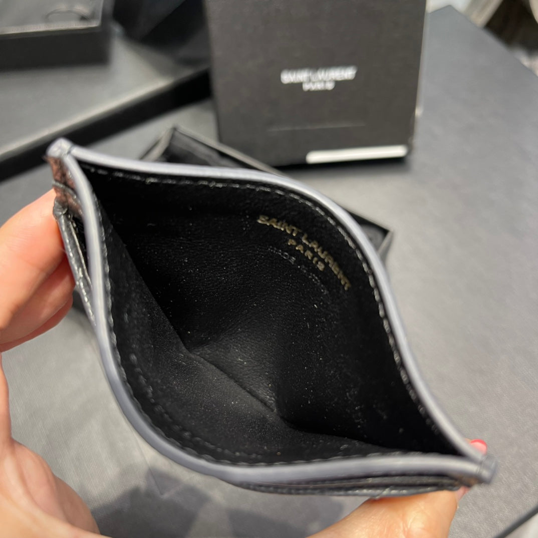 YSL卡包_藍灰色金扣