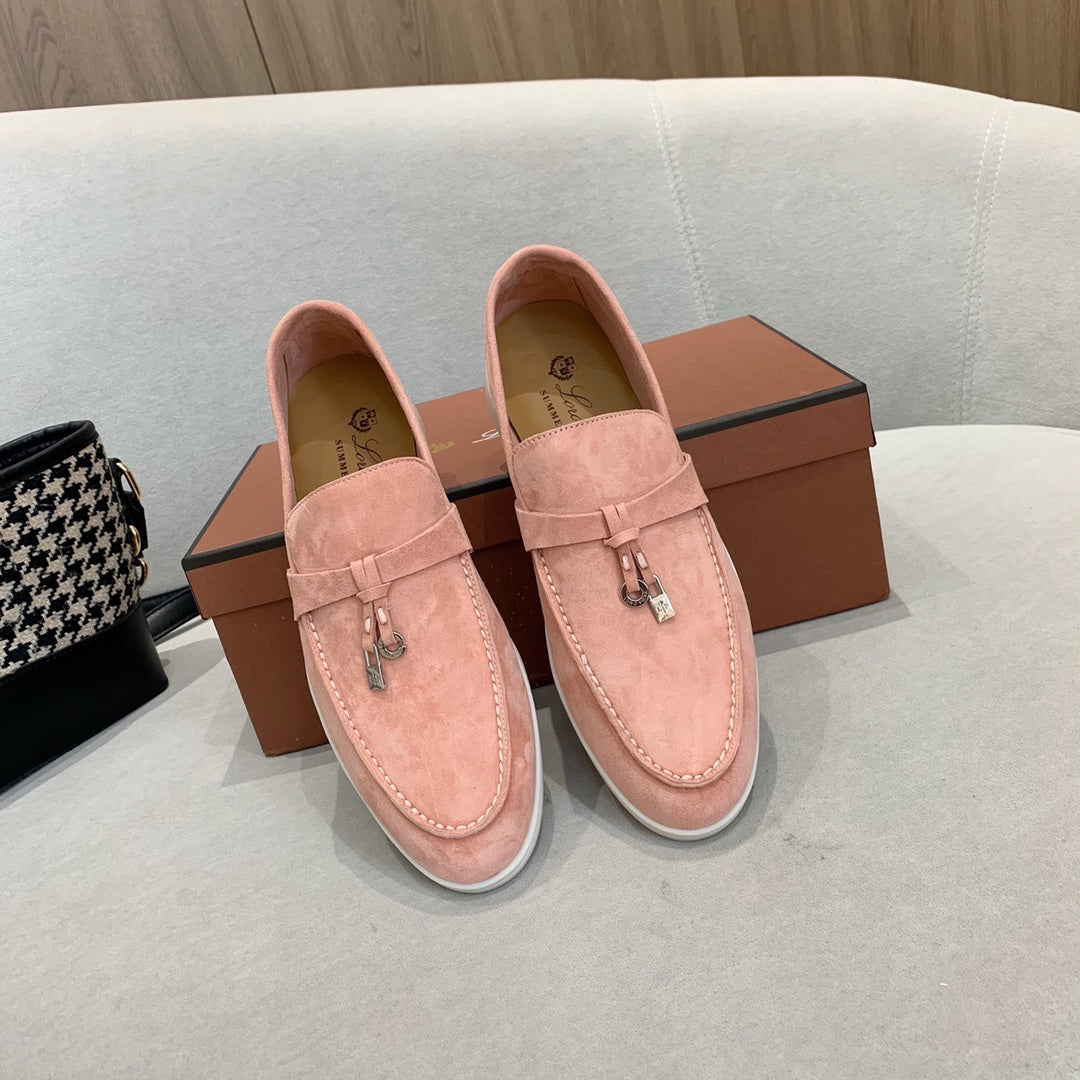 Loro p1ana-羊絨復古平底鞋 粉色