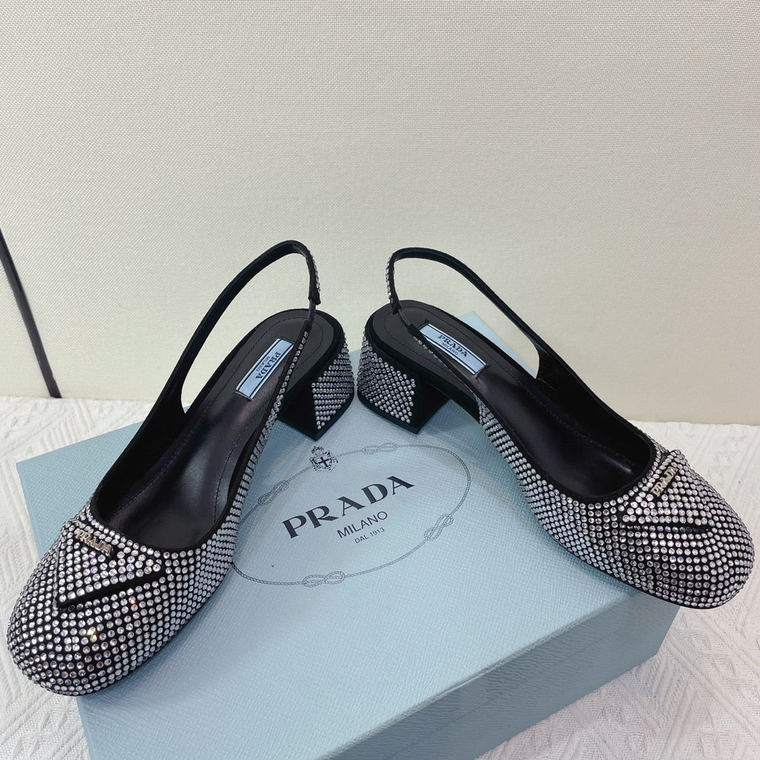 Prada 鞋-Prada 貼鑽 低跟 瑪莉珍鞋（銀）