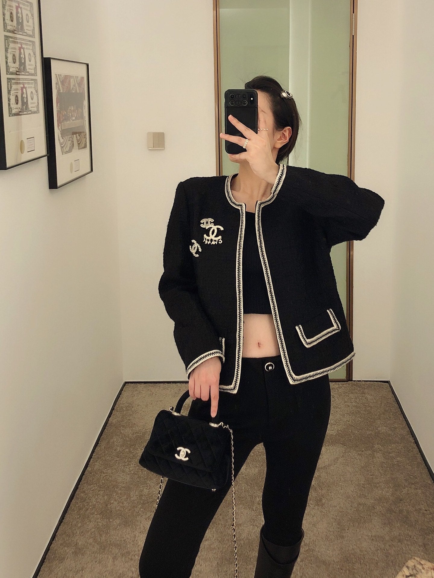 Chanel mini coco handle-黑色絲絨鑽扣