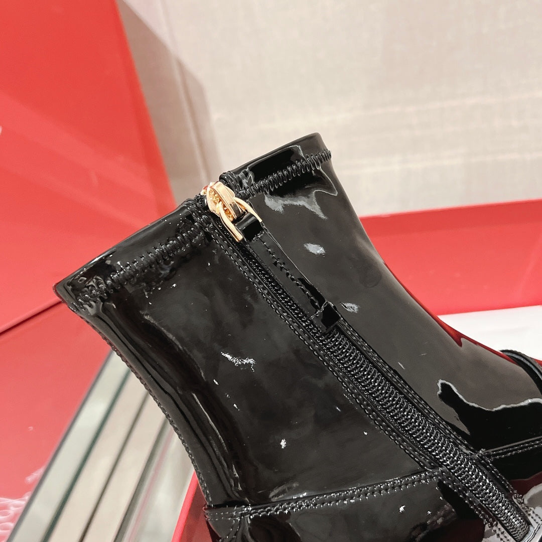 R方扣頭鞋-鑽扣漆皮踝靴 施華洛水鑽
