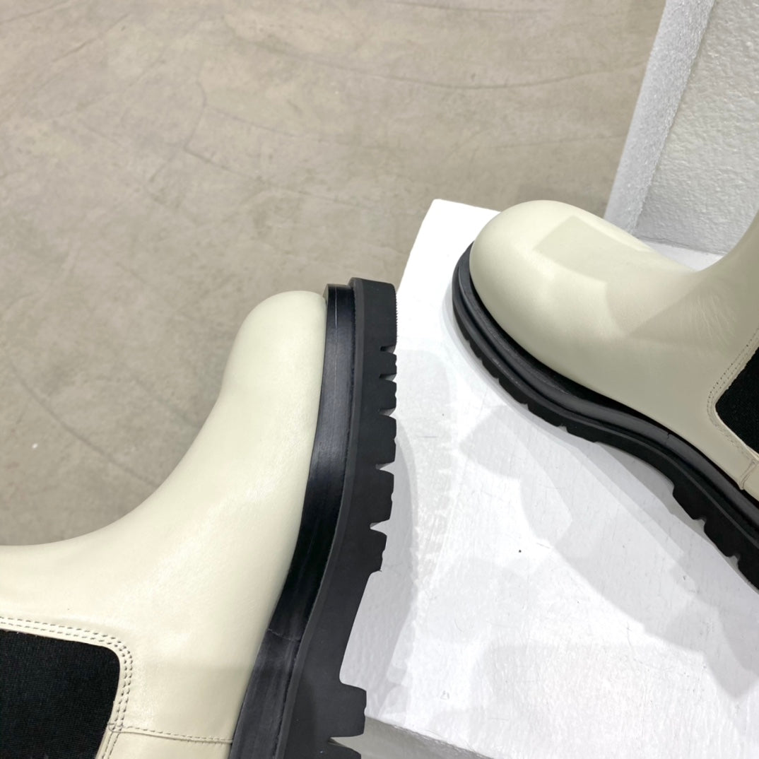 B編織-22SS 英倫復古中筒靴 男女同款 白色黑底