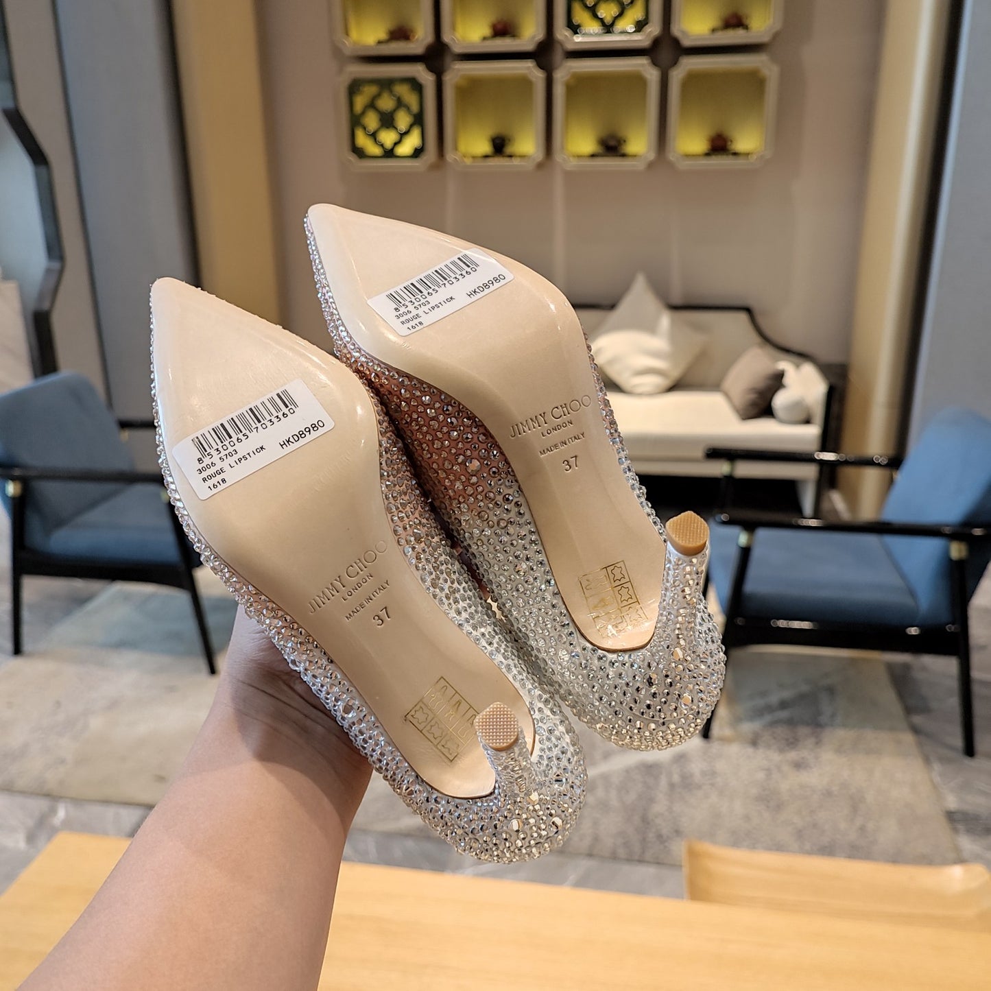 JC傑米-水晶拼色高跟鞋 淡粉色