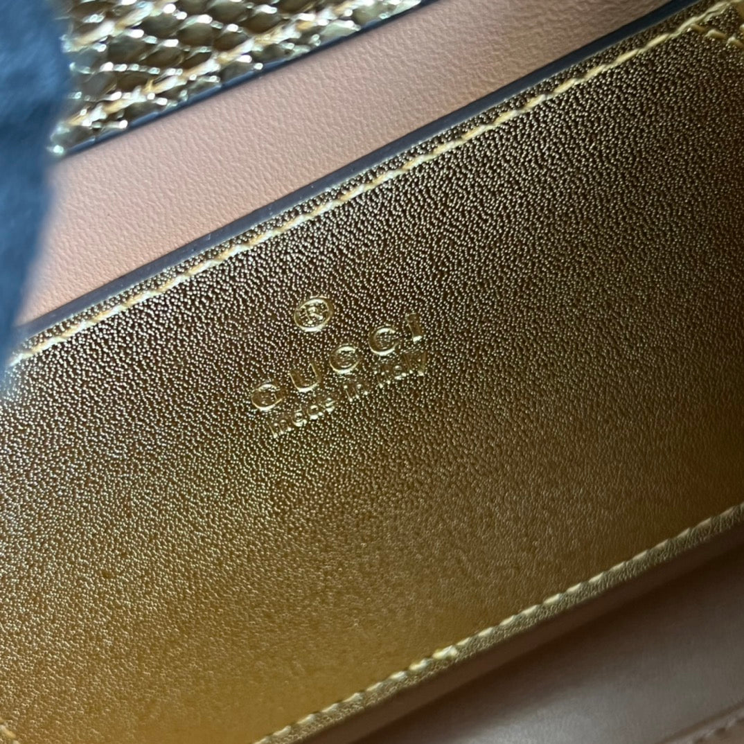 古G家-竹節小號手提包 20x16x10cm 金色蜥蜴紋
