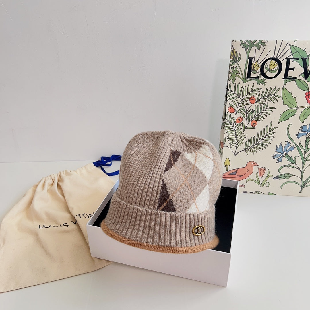 賽C家-格紋毛帽 杏色