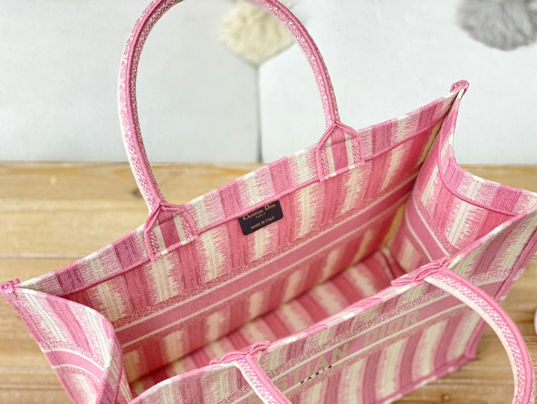 Dior Book Tote-大號41.5cm-粉色條紋