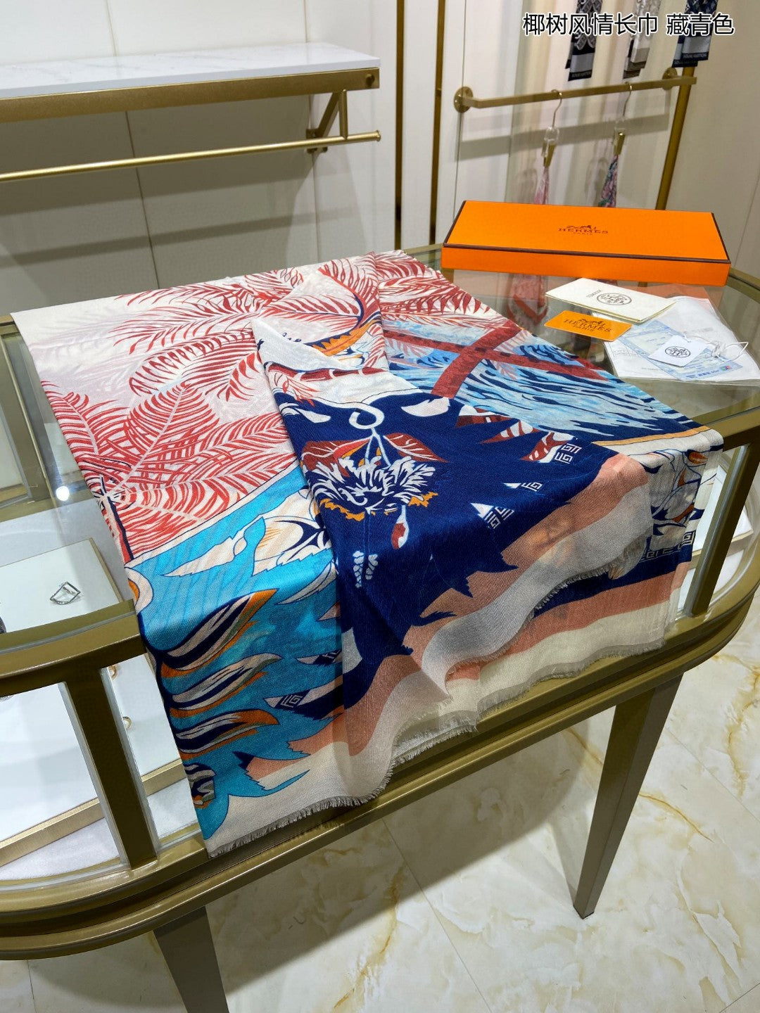 小愛款-椰樹風情長圍巾 110*200cm 100%頂極羊絨 白色