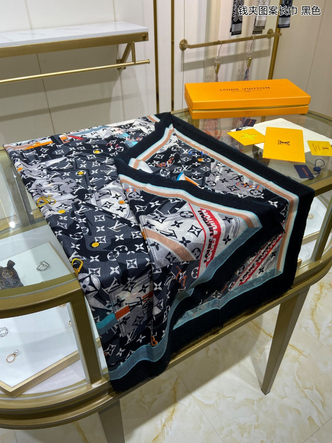 路L家-錢夾圖案長圍巾 90*90cm 100%頂級斜紋真絲