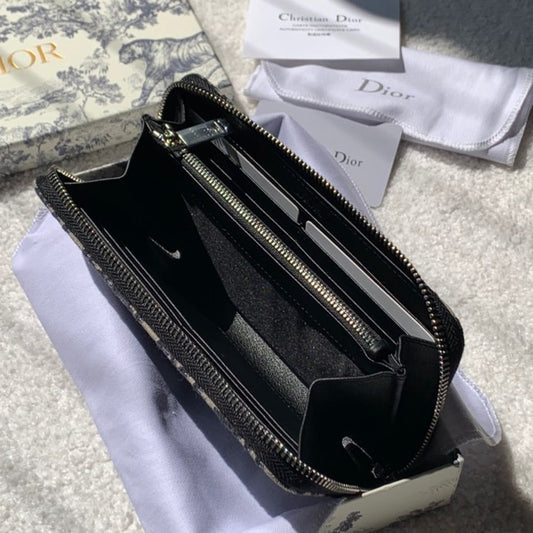 Dior 老花帆布 拉鍊長夾