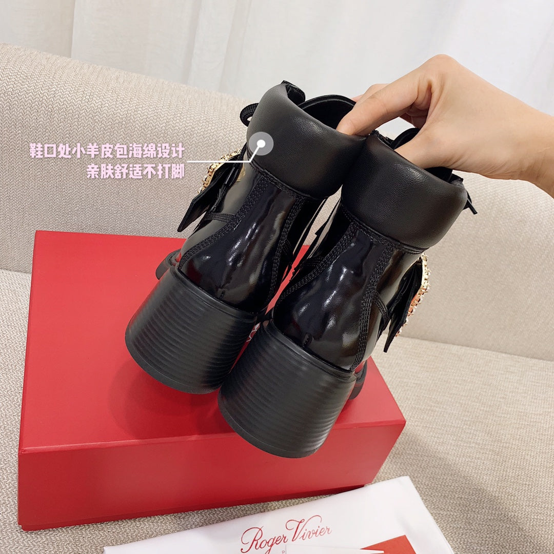 R方扣頭鞋-22SS 鑲鑽粗跟短靴 歐陽娜娜同款
