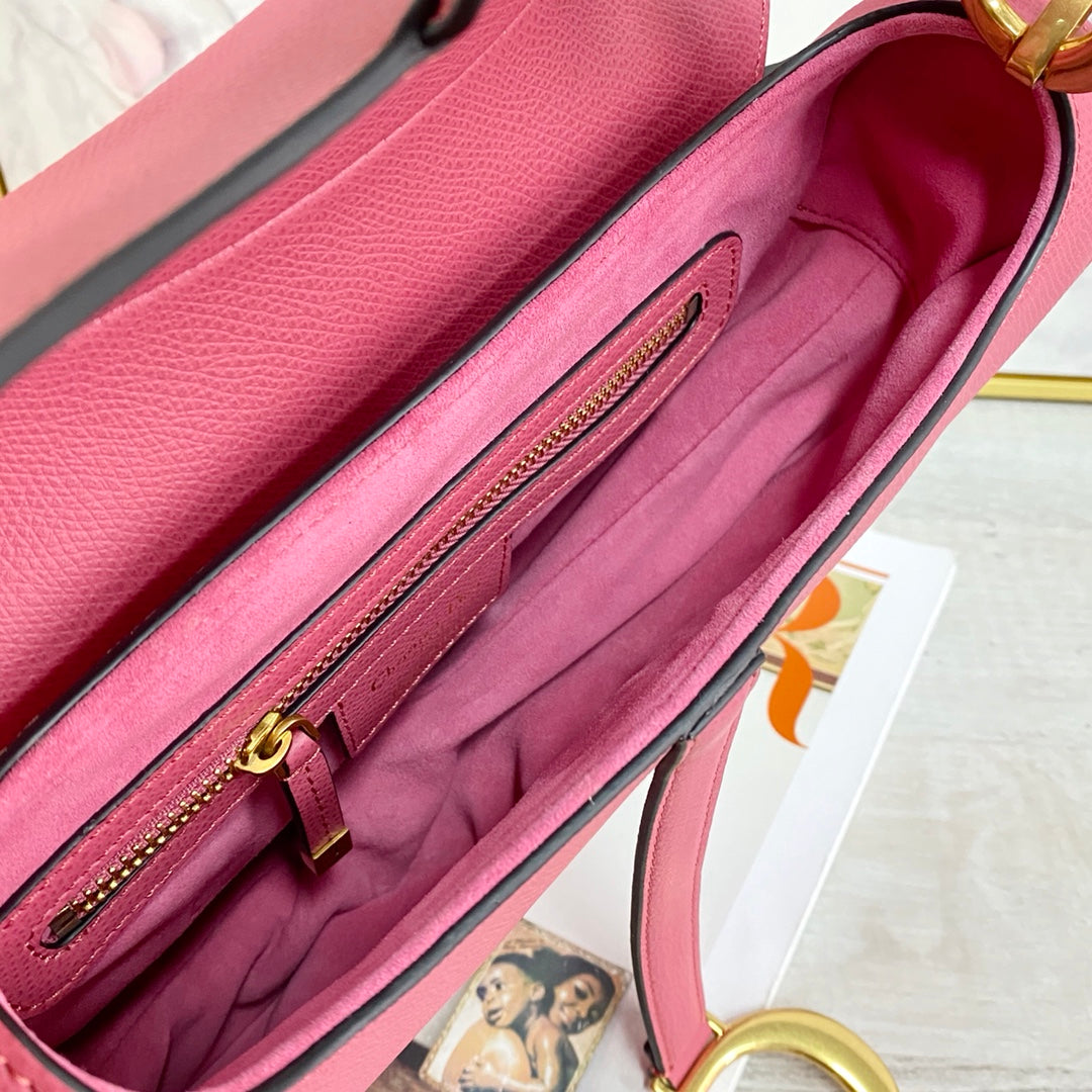 Dior Saddle 馬鞍包-手掌紋-大號桃紅色-25.5cm