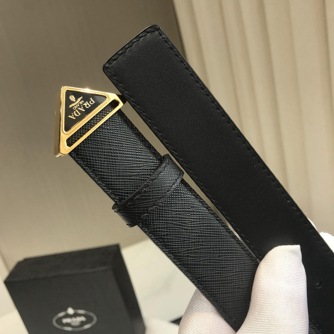 普P家-黑色金扣皮帶-3.0cm