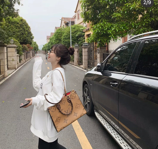 M45039 路L家-Onthego 手袋 中號 老花長肩帶 上身照