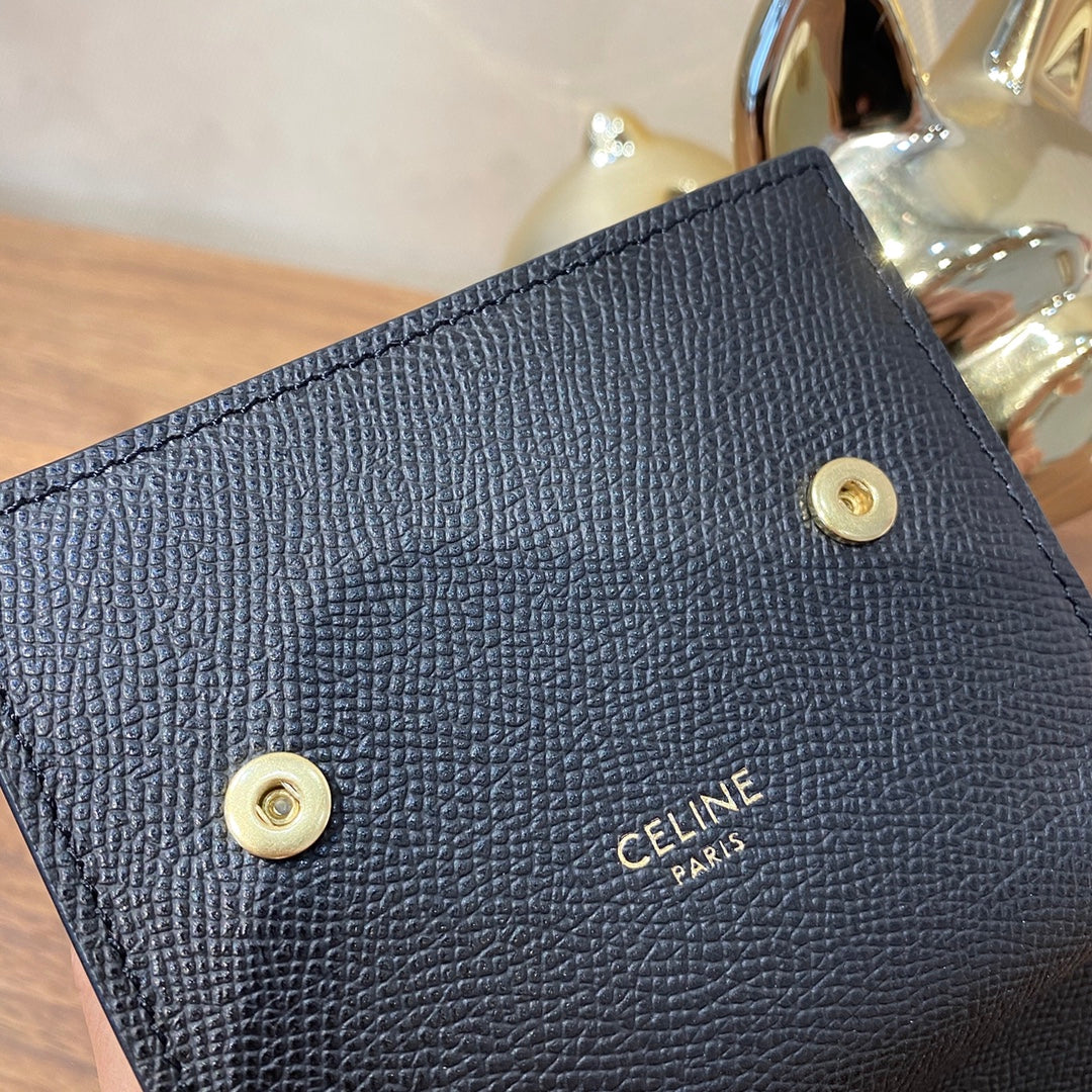Celine STRAP 小號粒面三折短夾