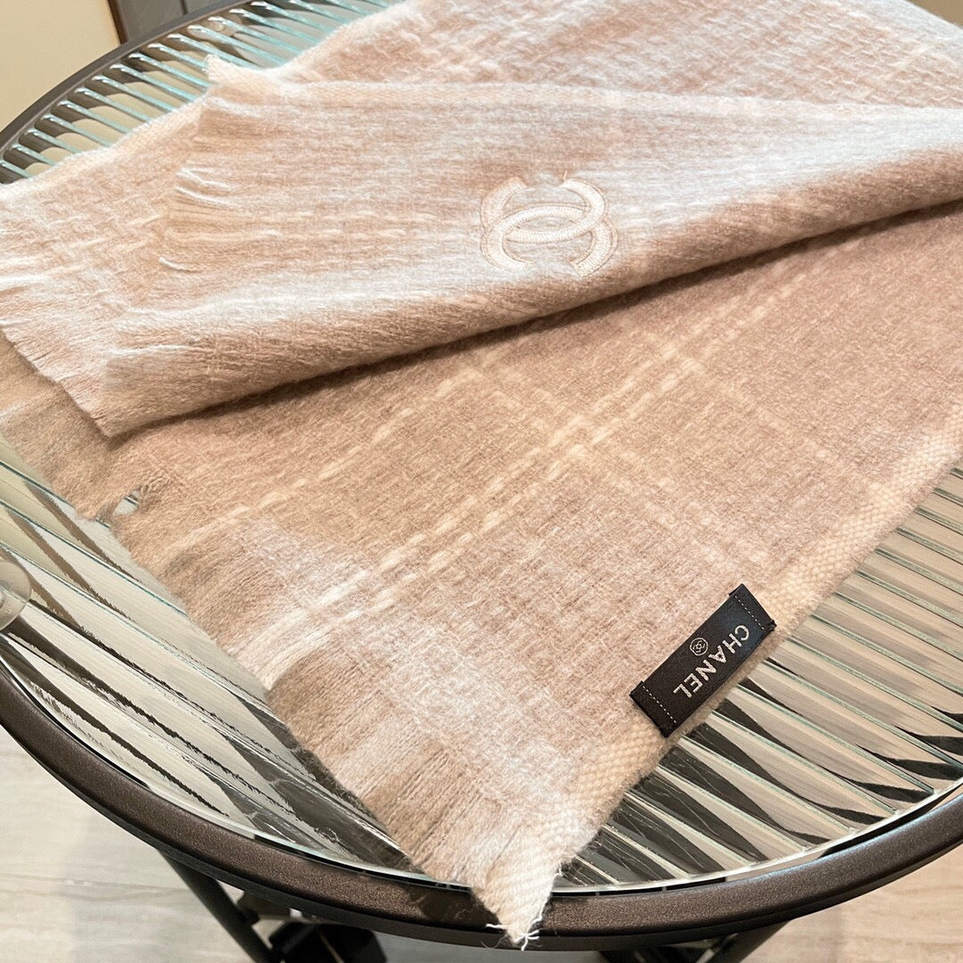 小香家-銀線拼接格紋圍巾 45*200cm 100%山羊絨