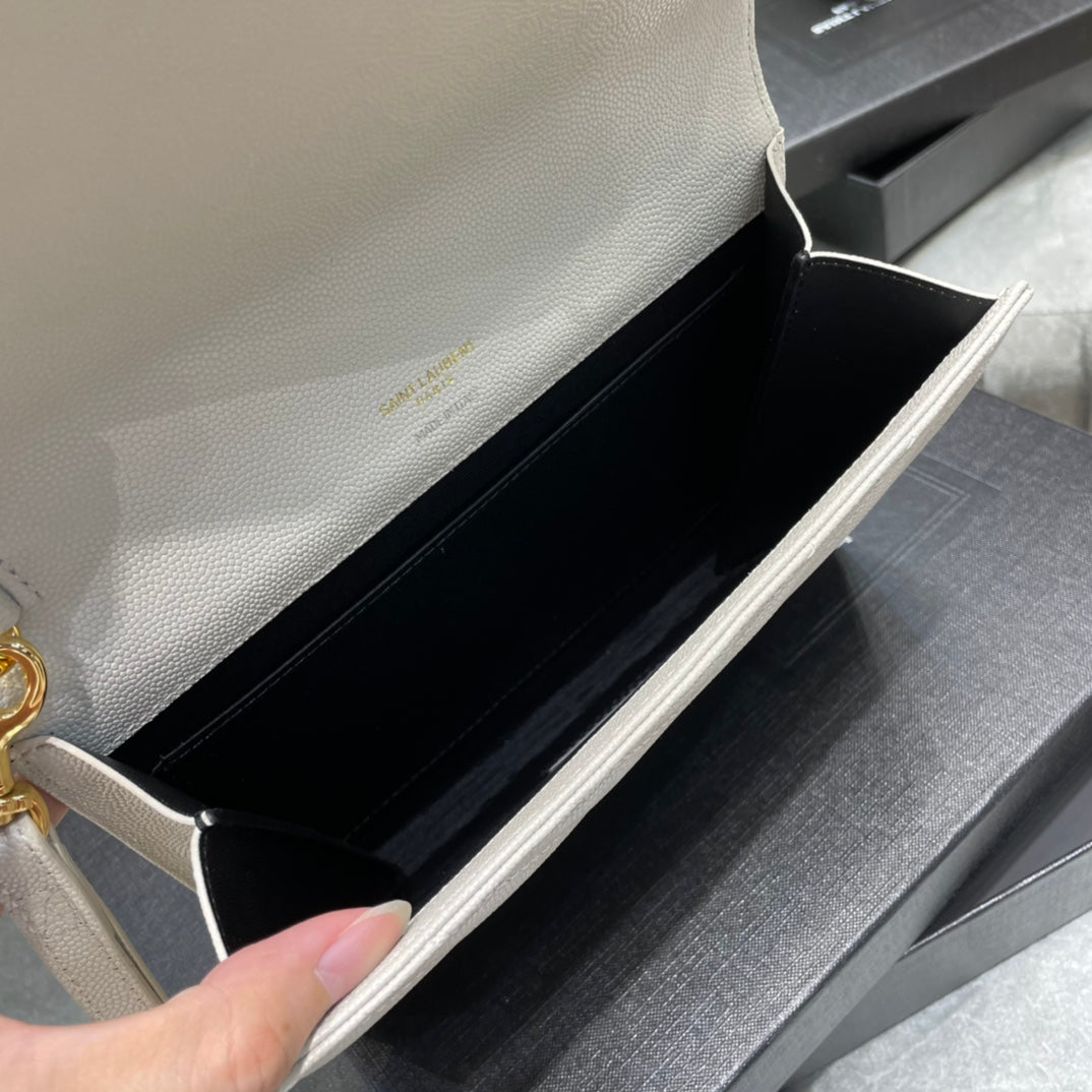 YSL_魚子醬手拿包-白色金扣