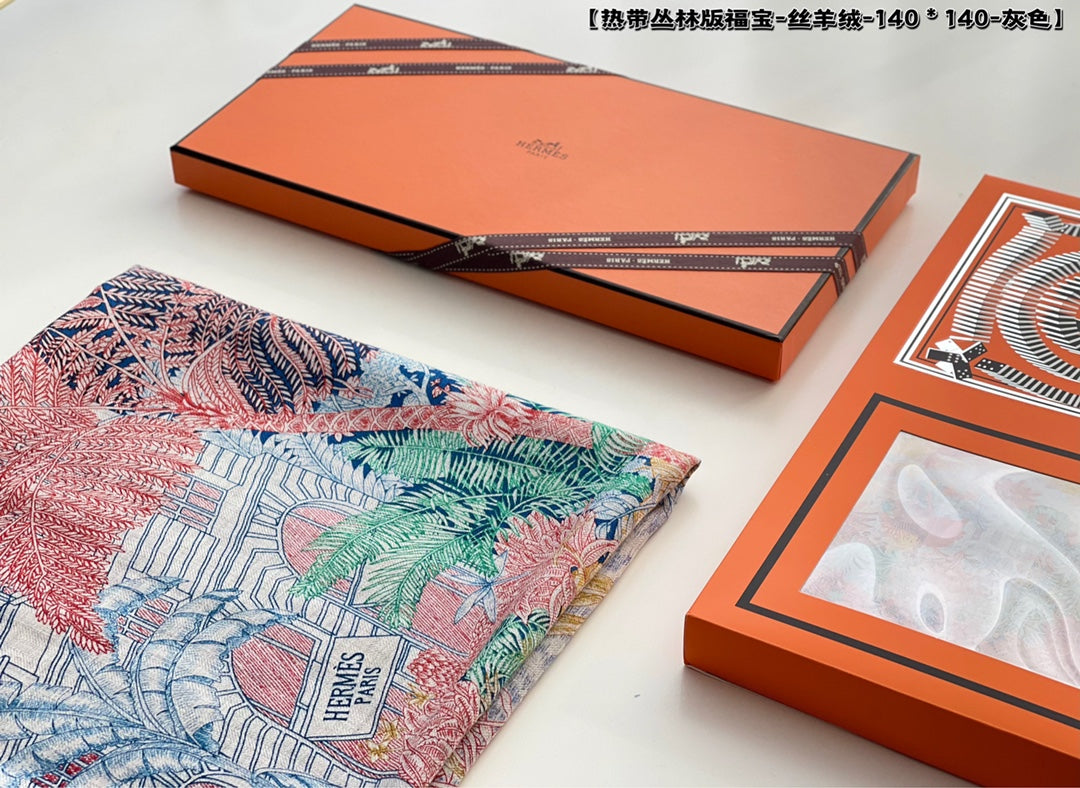 小愛款-熱帶叢林140真絲羊絨方巾