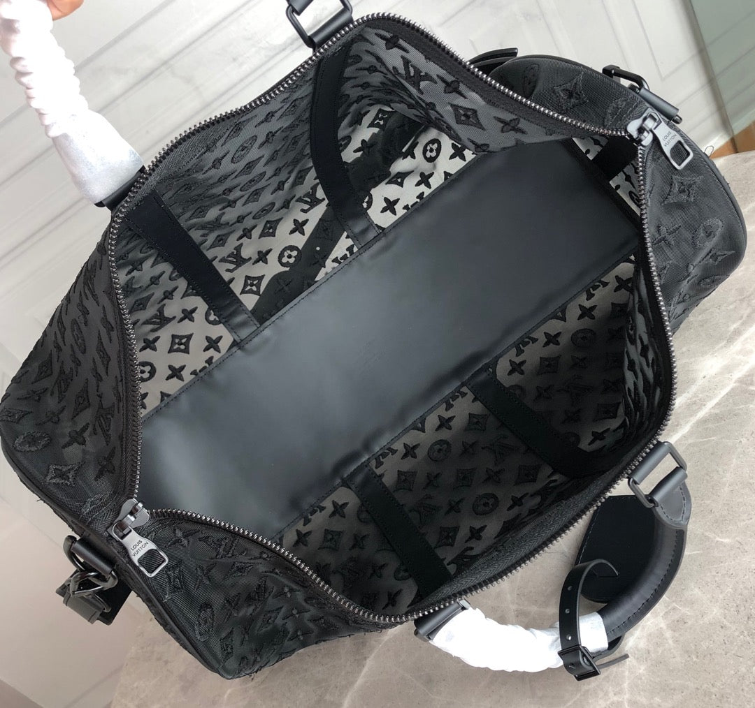 Lou-Keepall 50 旅行袋 老花刺繡圖黑色