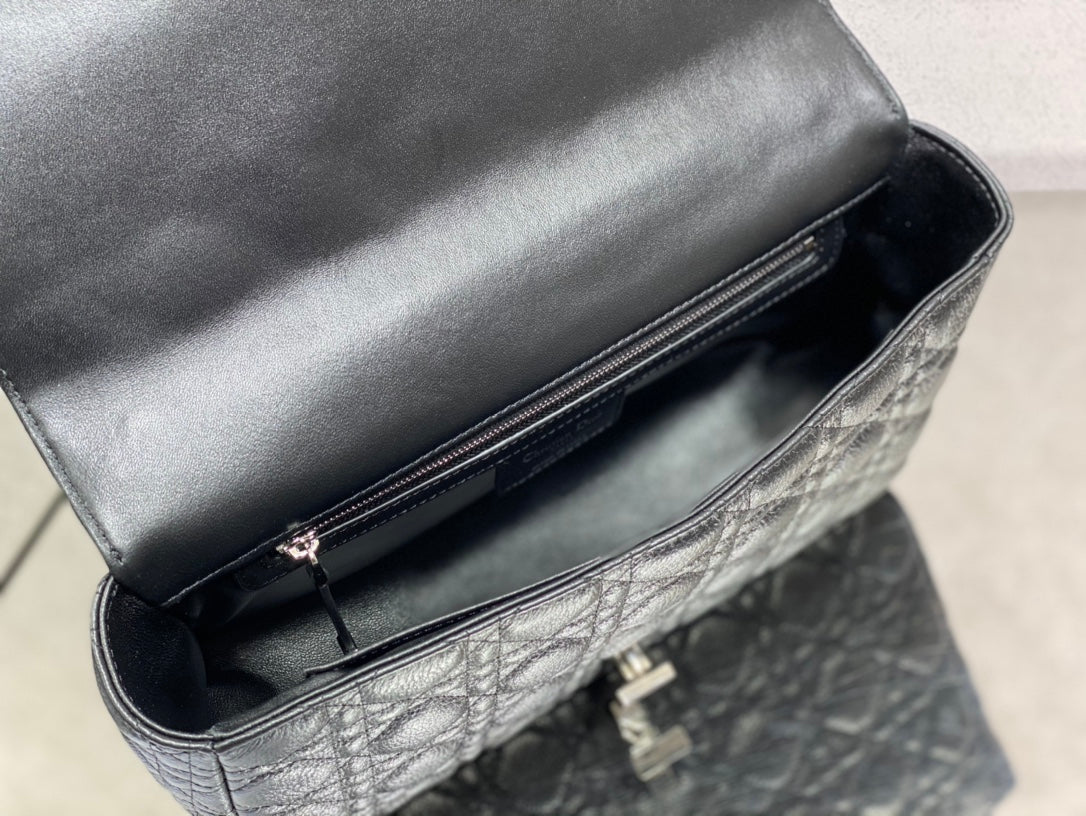 Dior Caro 大號28cm-黑色銀扣小牛皮