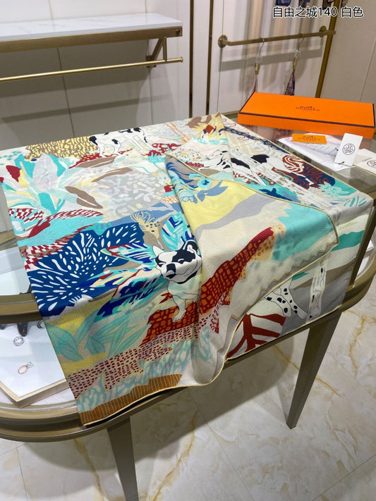 小愛款-自由之城方巾 140*140cm 70%羊絨+30%真絲