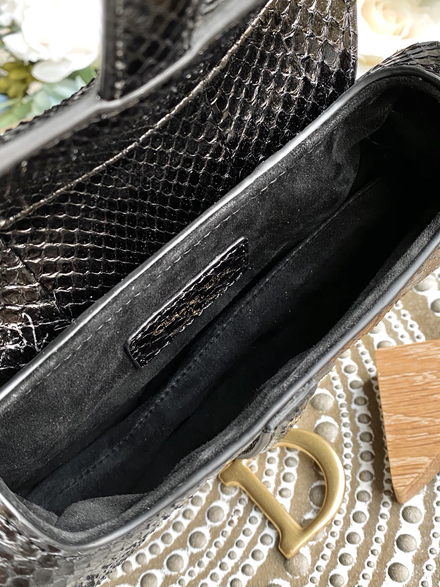 Dior Saddle 馬鞍包-蛇皮-小號黑色-19.5cm