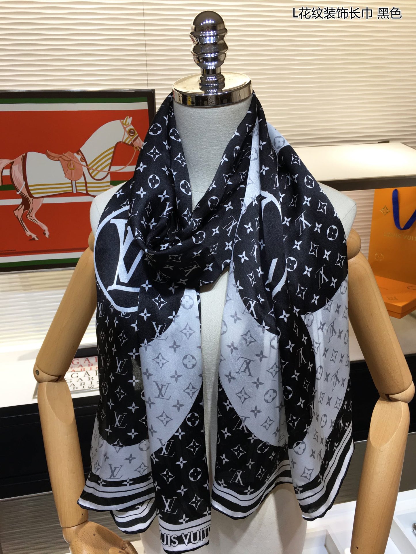 路L家-100%桑蠶絲-花紋長絲巾 60*175cm