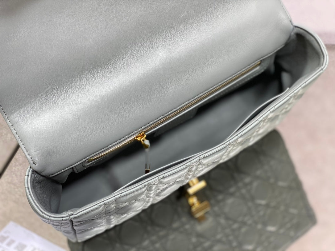 Dior Caro 大號28cm-灰色小牛皮