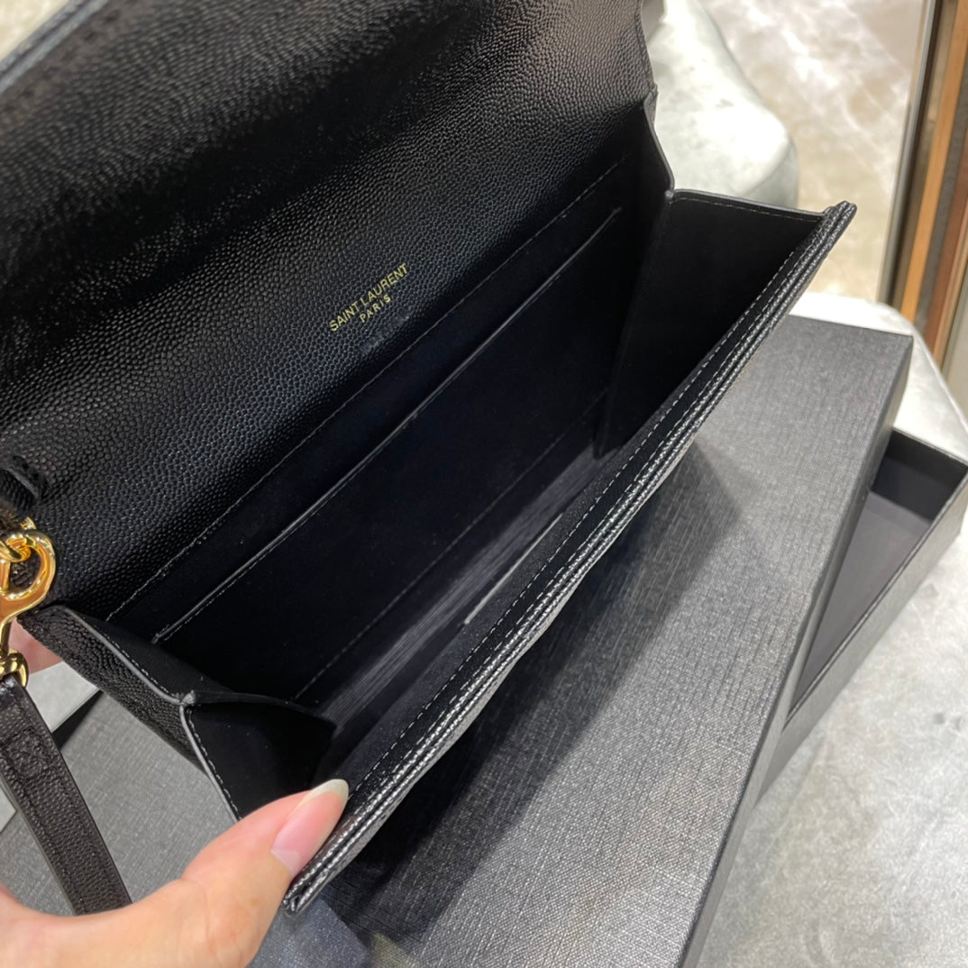 YSL_魚子醬手拿包-黑色金扣