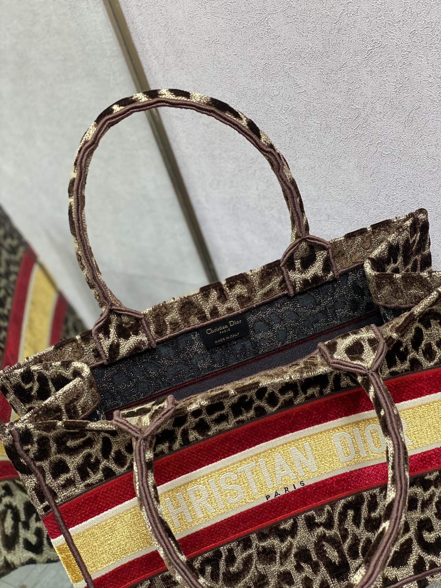 Dior Book Tote-小號36.5cm-絲絨豹紋