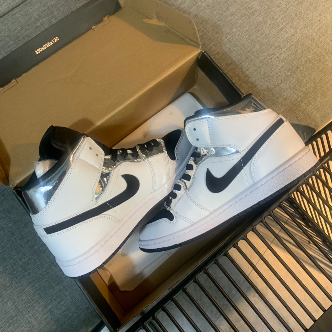 N1K- AJ 1 mid 中筒板鞋 休閒鞋 白黑色