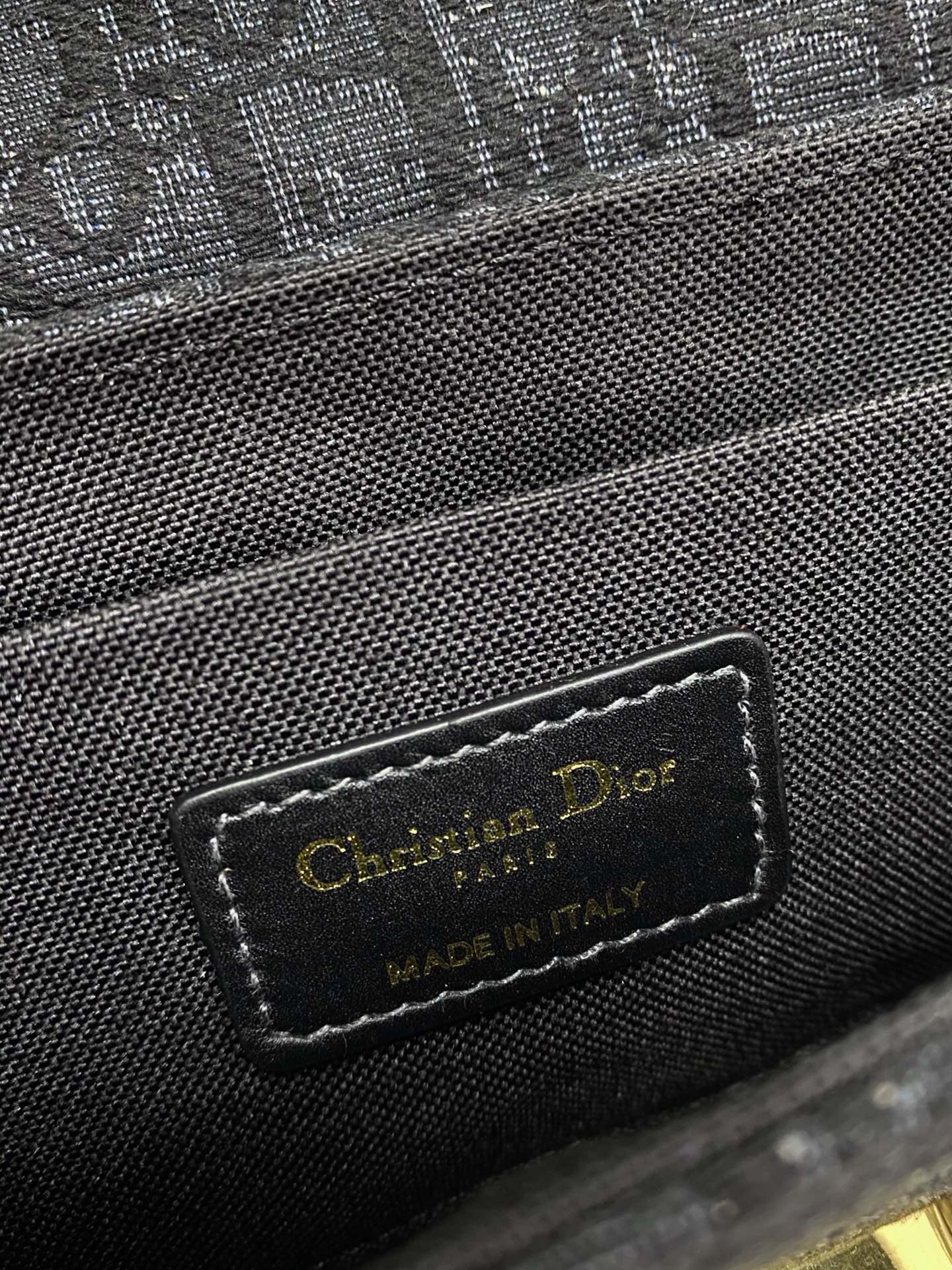 Dior 蒙田 Mini Box-帆布刺繡-金扣-17.5cm-黑