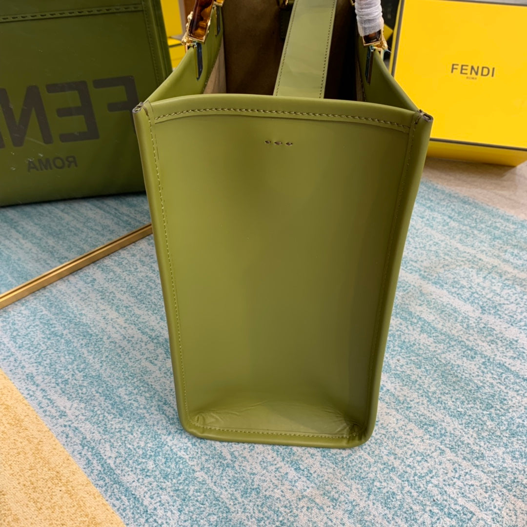 芬F家-Fendi Sunshine-中號橄欖綠牛皮手提袋