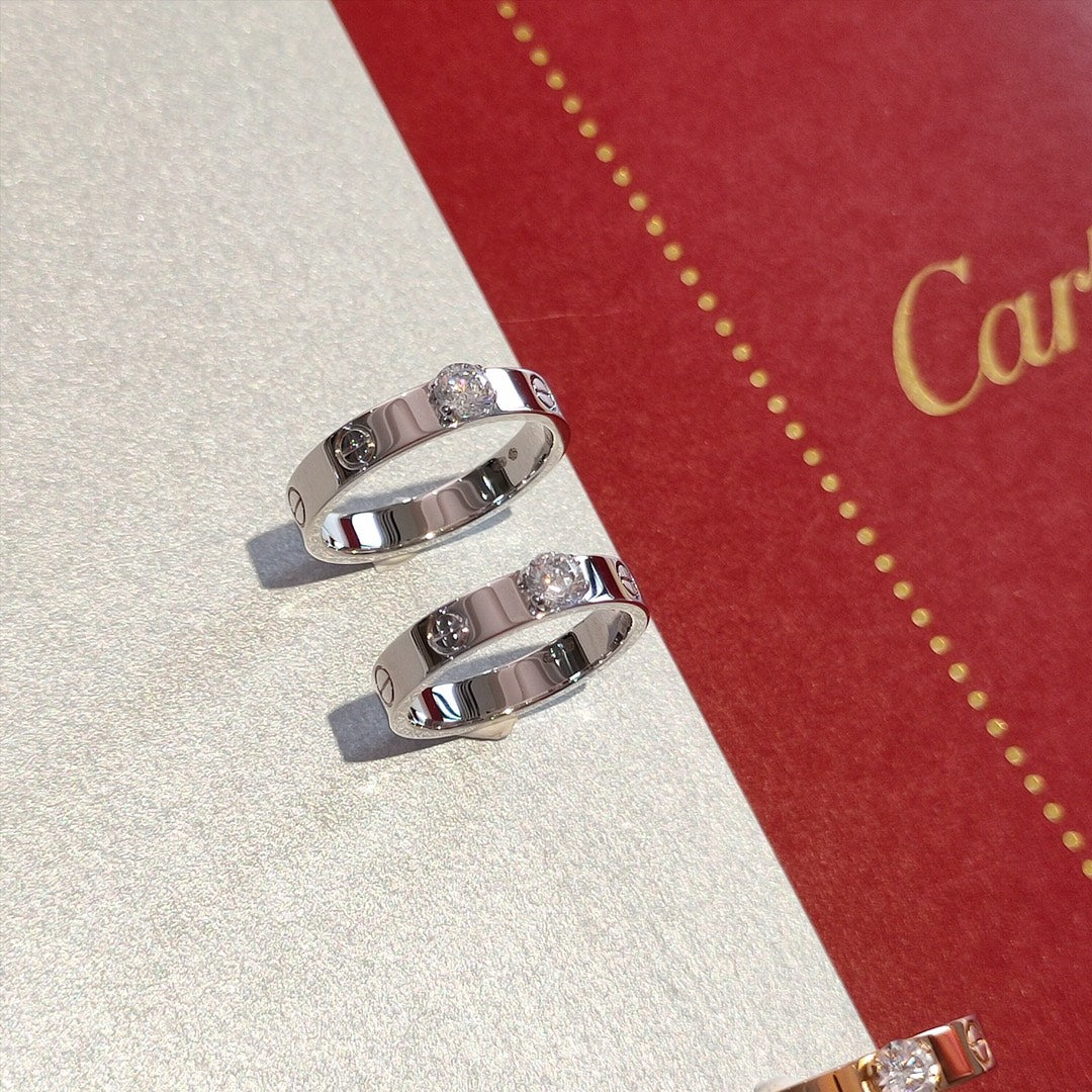 Cartier Love 單鑽(凸鑽)戒指-玫瑰金/白金