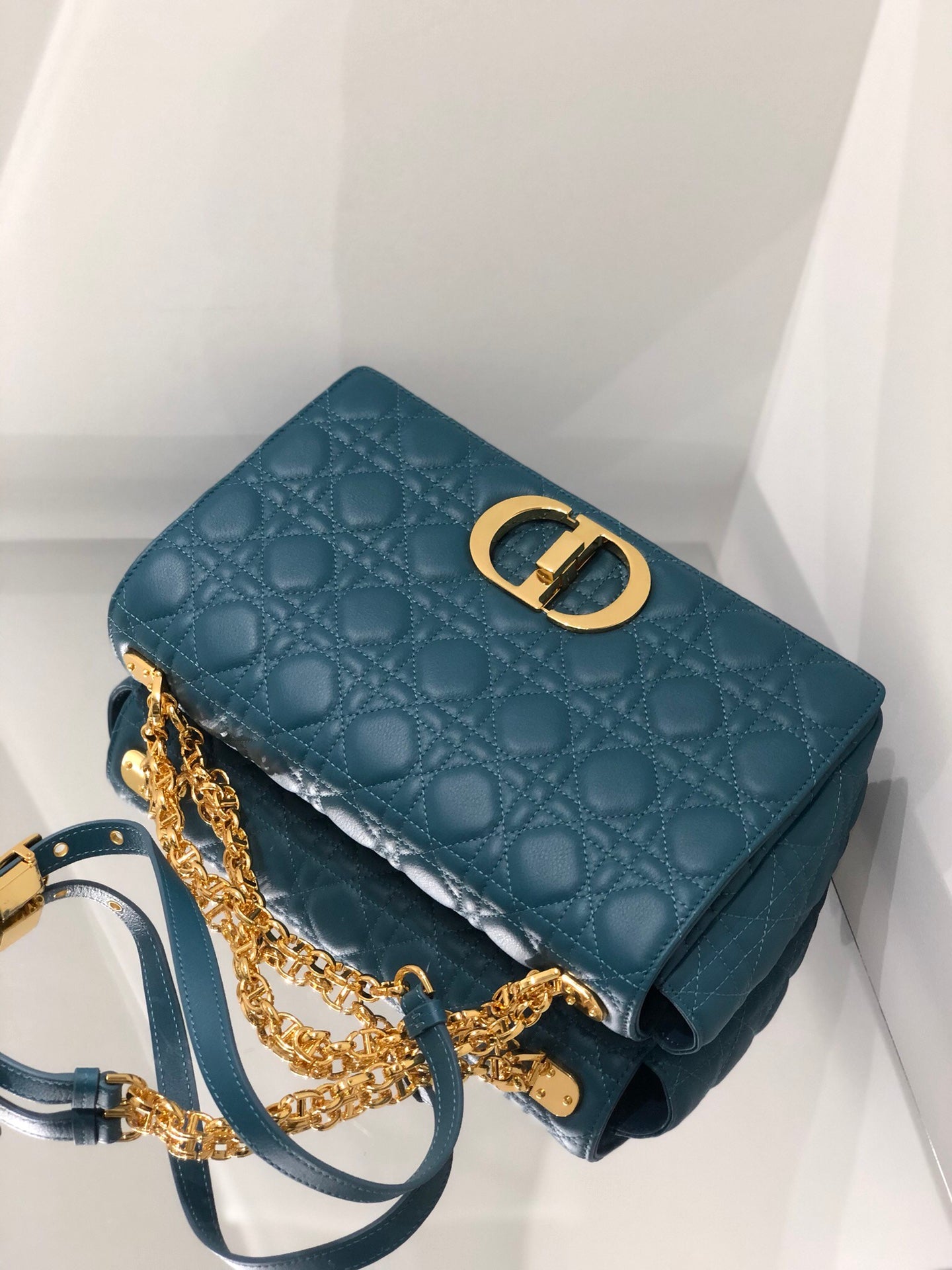 Dior Caro 大號28cm-深海藍小牛皮