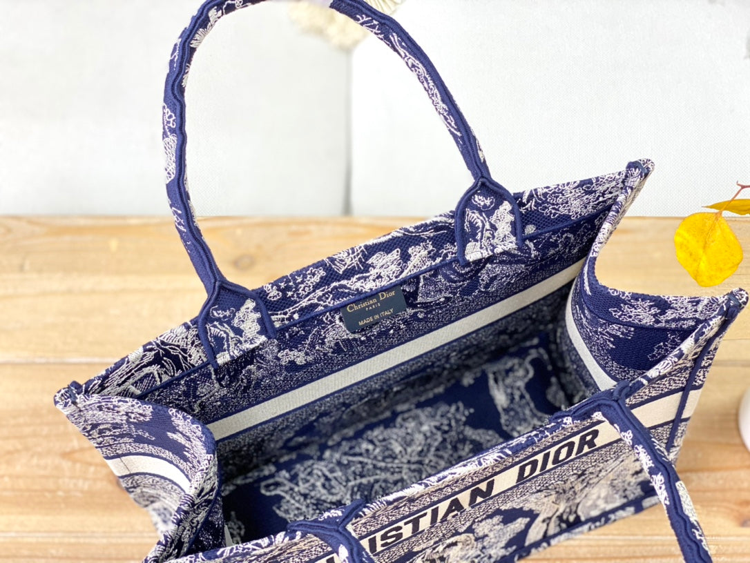 Dior Book Tote-小號36.5cm-深藍老虎